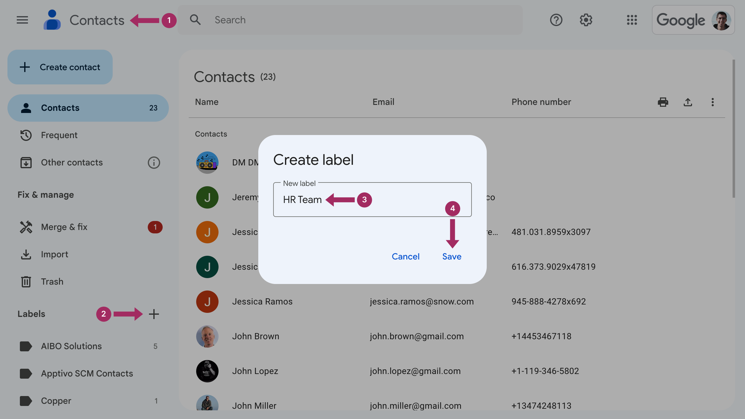 Membuat label kontak di Google Kontak