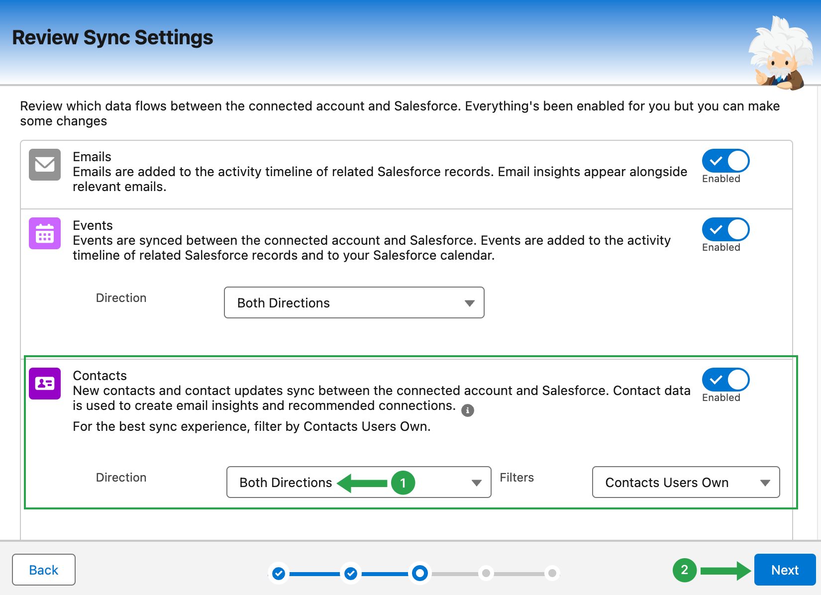 Einstellen der 2-Wege-Synchronisation zwischen Salesforce und Google Contacts