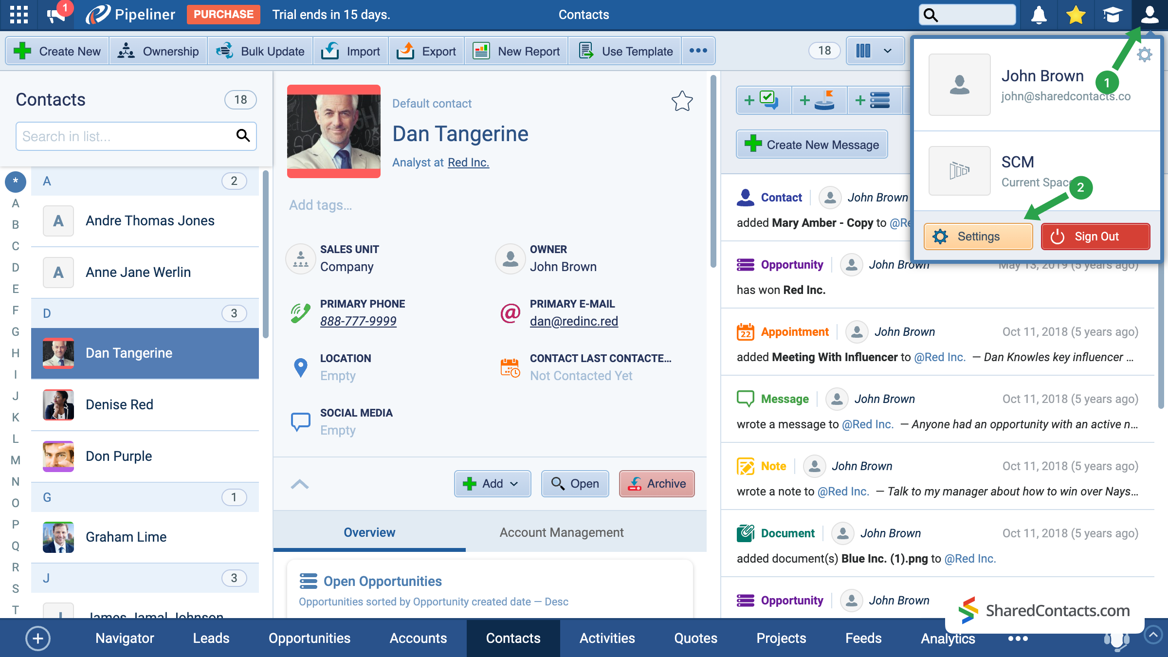 The 'Settings' menu icon in the Pipeliner interface