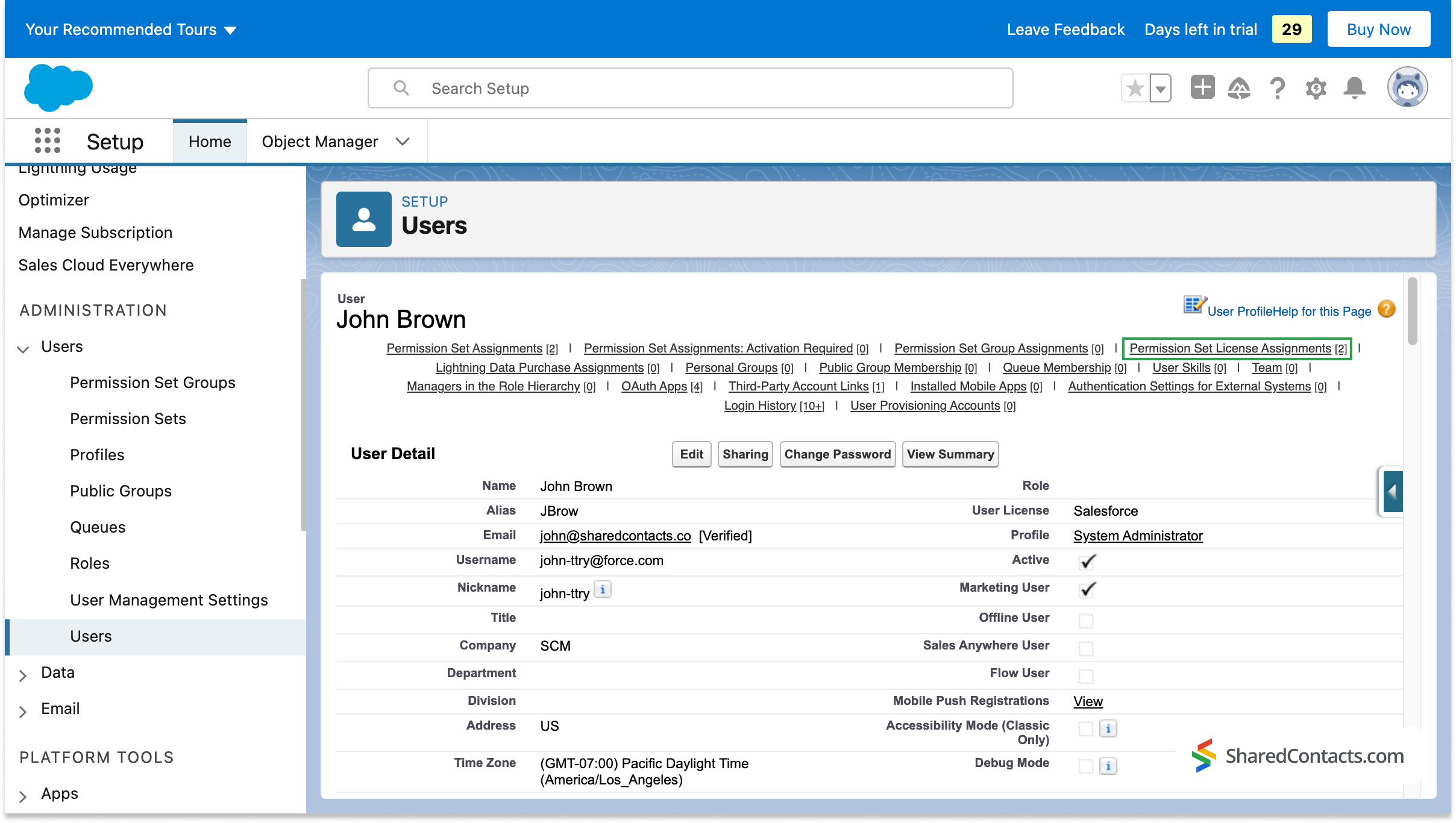 Berechtigungssatz Lizenzzuweisungen für einen Benutzer in Salesforce