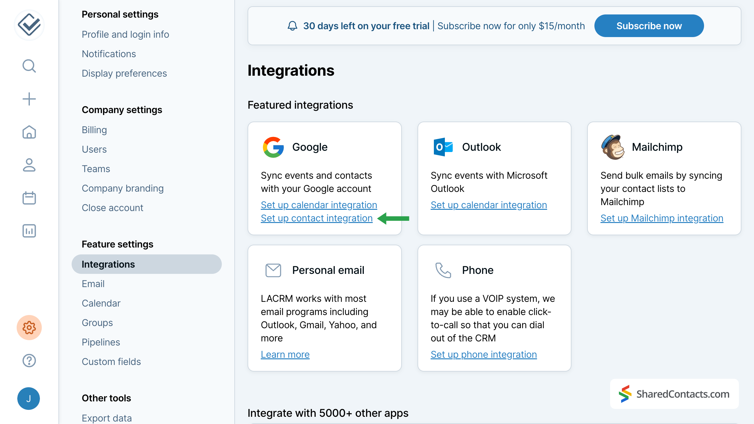 Setting up contact integration with Google