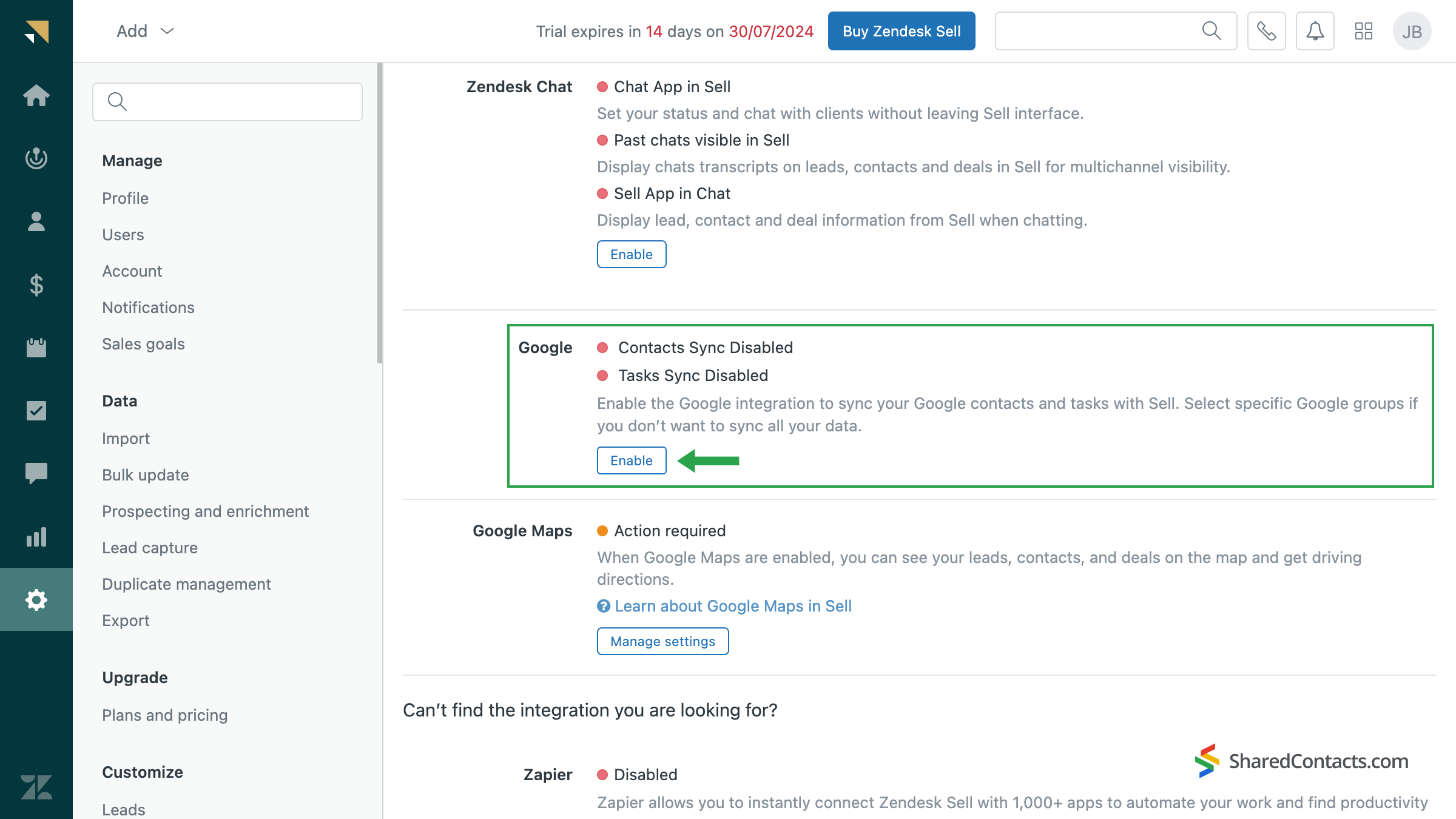 Enabling Google contact integration with Zendesk