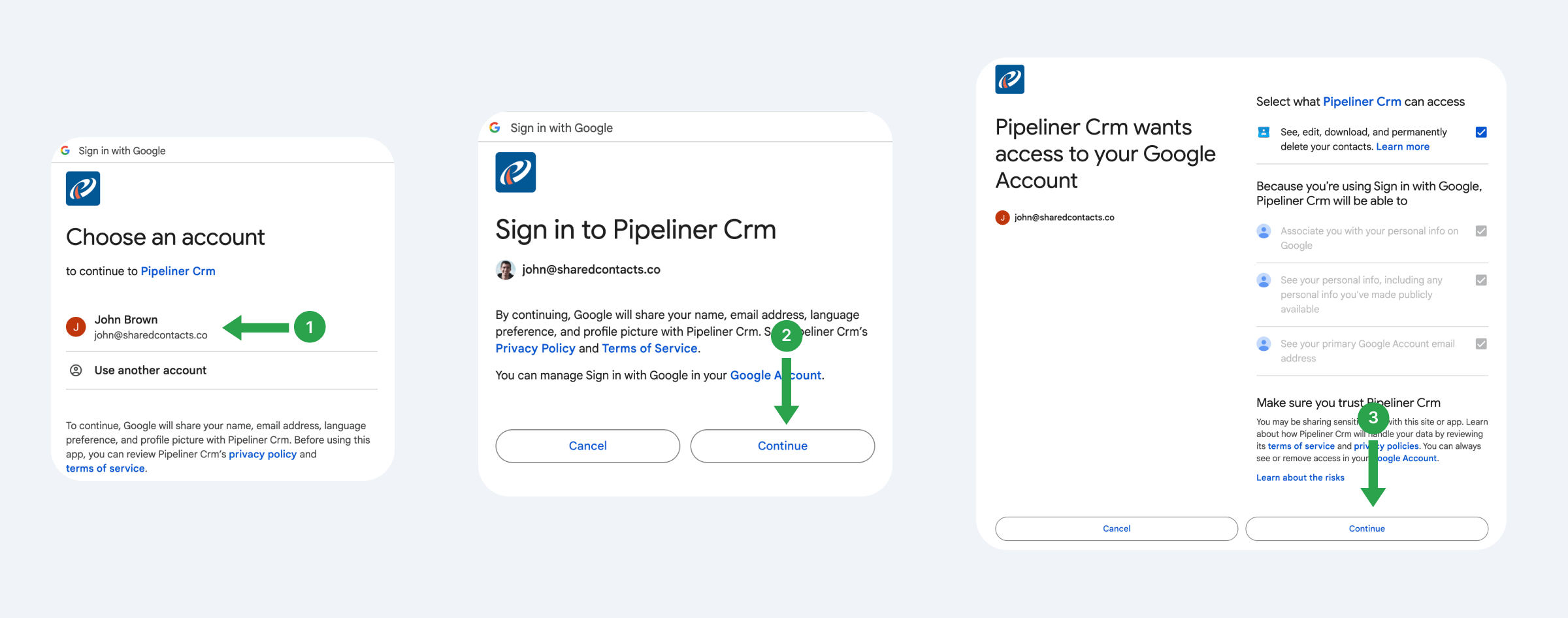 Adding user Google account to Pipeliner CRM