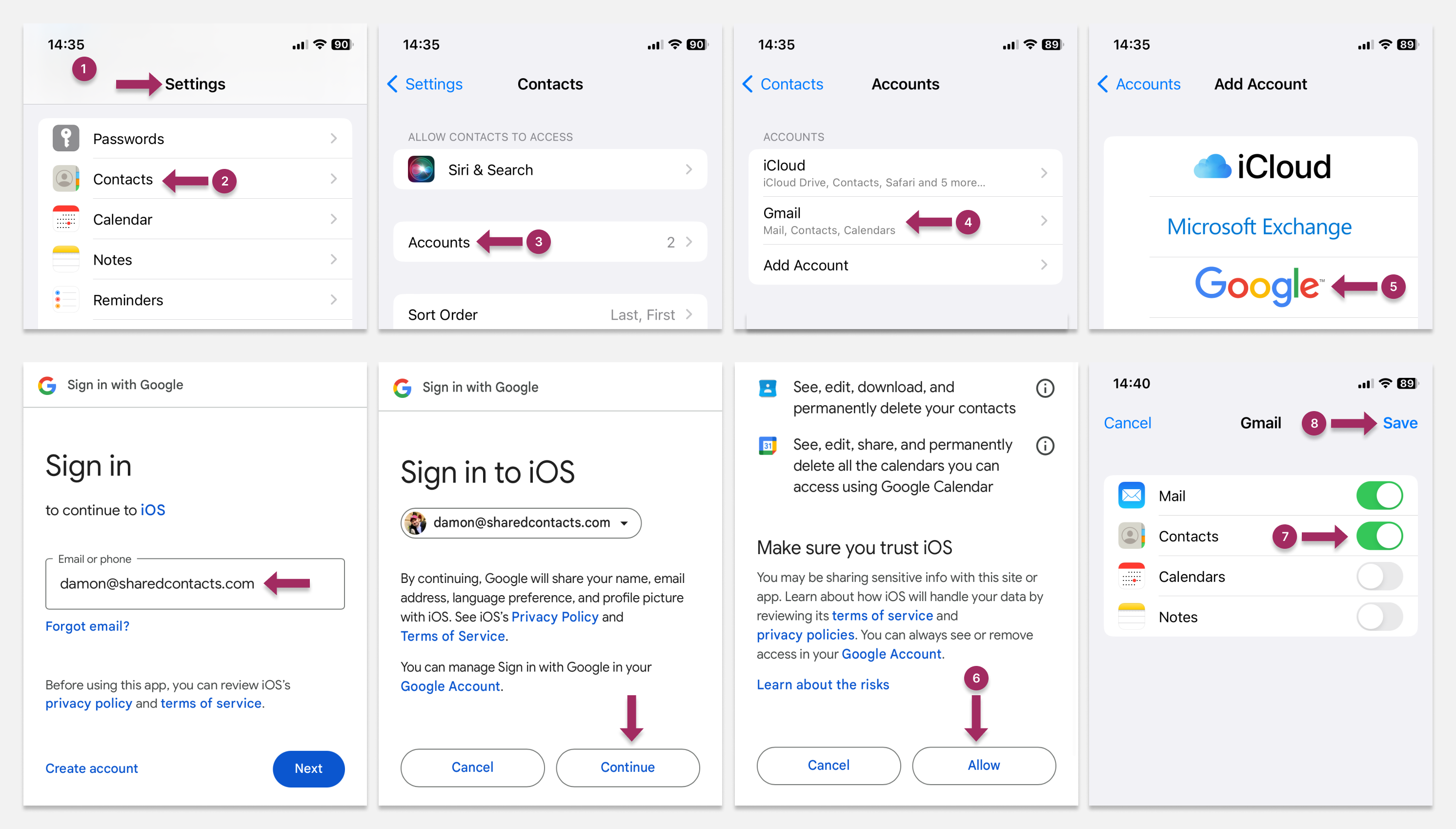 Menyinkronkan kontak ke Gmail di iOS