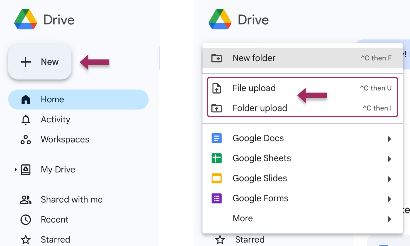 Google Drive 中的文件或文件夹上传按钮