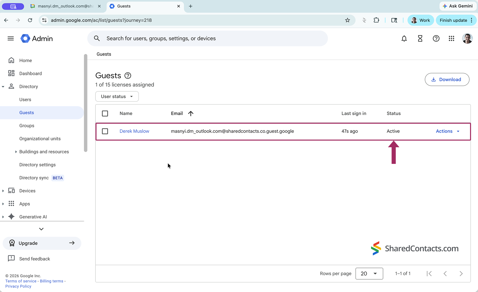 Active Google Workspace guest account