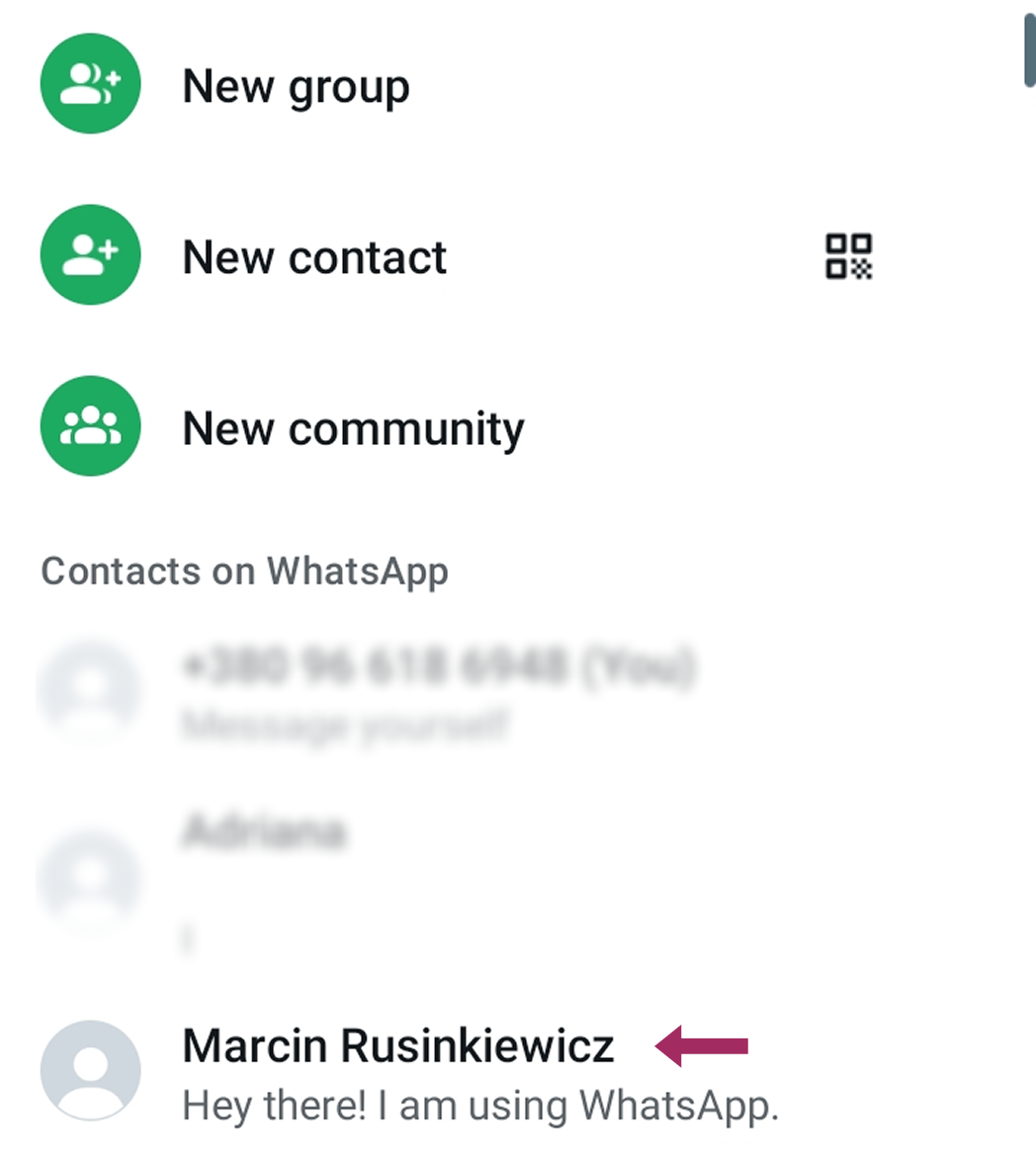 在 WhatsApp 中选择联系人
