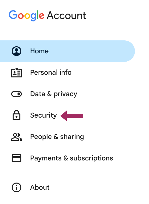 Security menu option