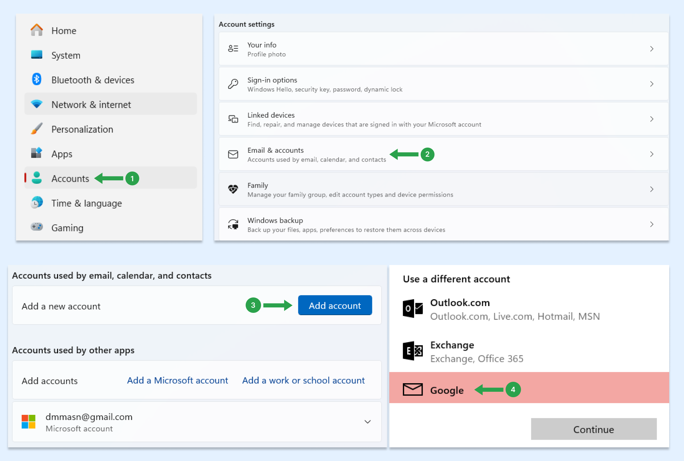 Inställningar för Google-konto i Windows