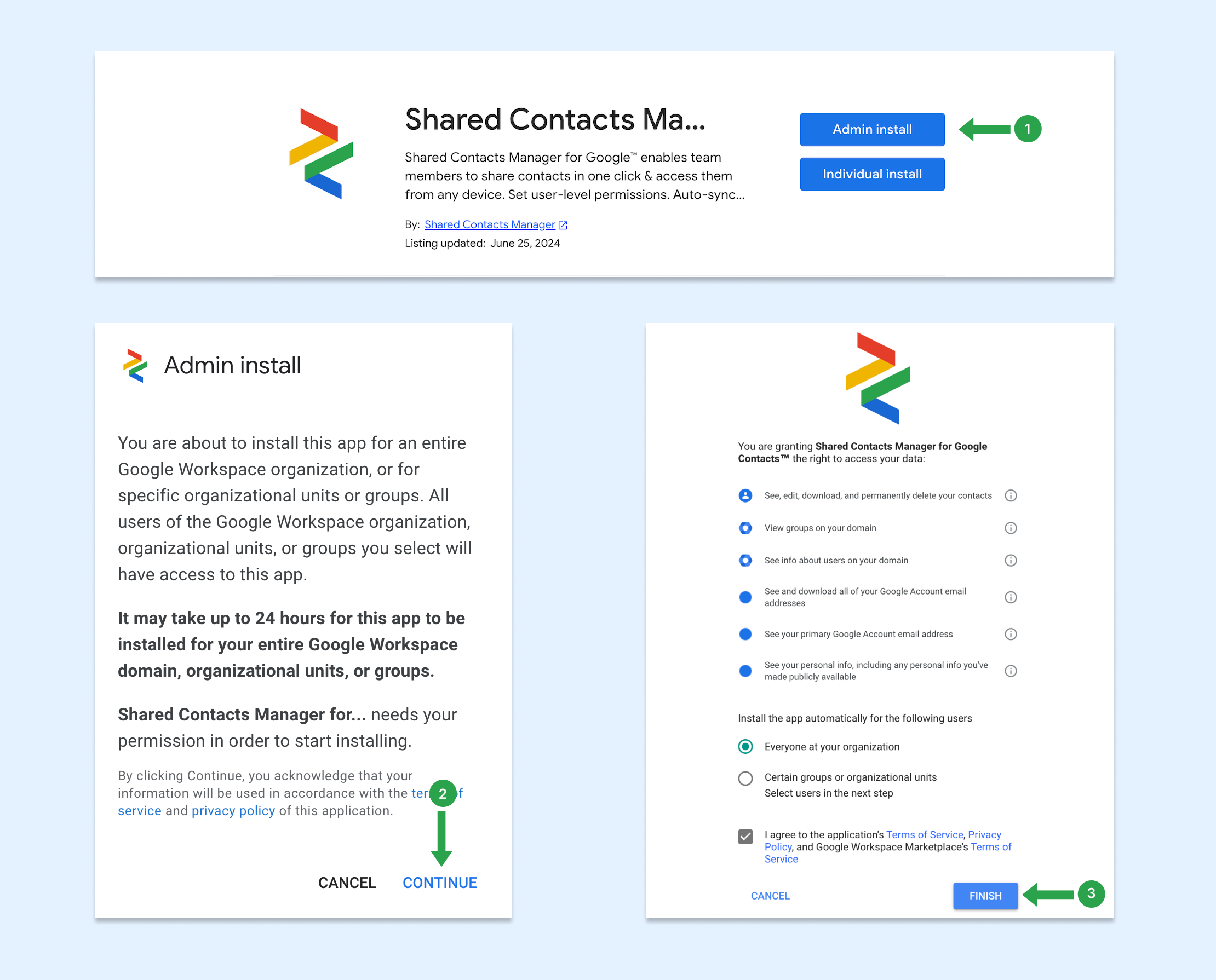 Installationssteg för hela Shared Contacts Manager-domänen