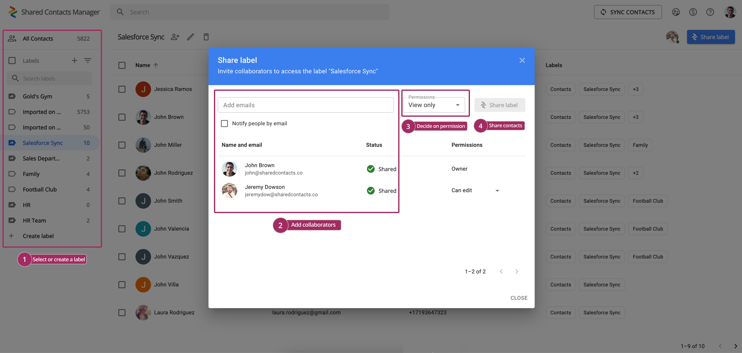 Shared Contacts Manager 대시보드