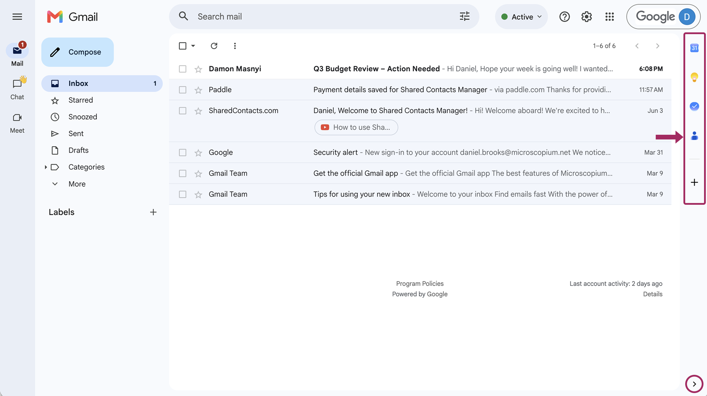 Google Contacts extension in Gmail