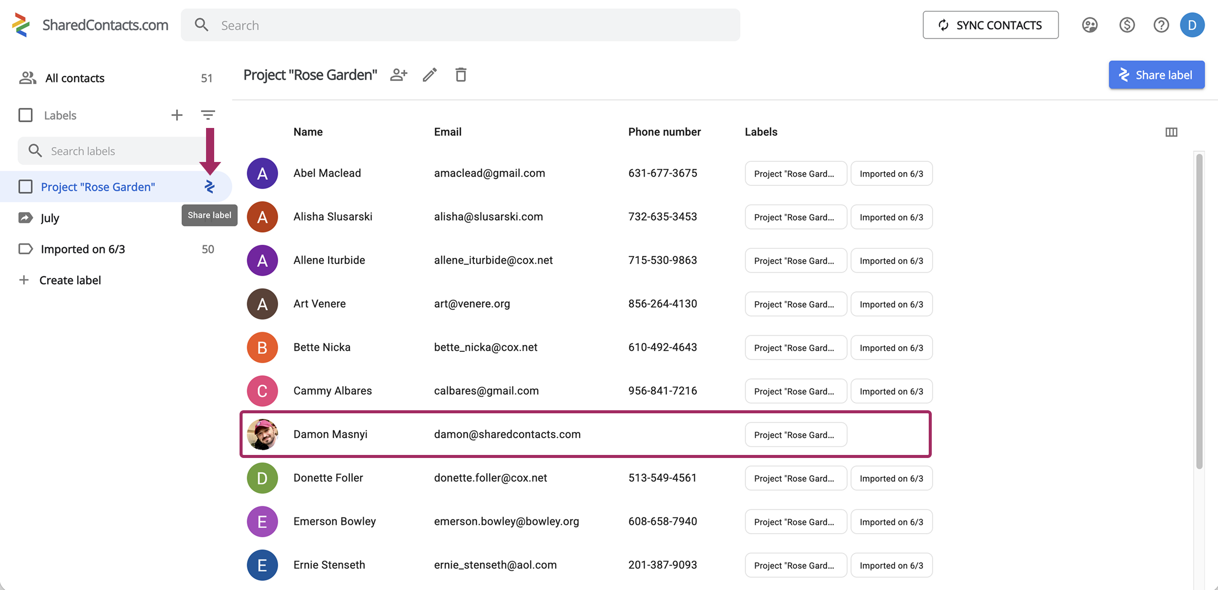 Share Google Contacts from Gmail