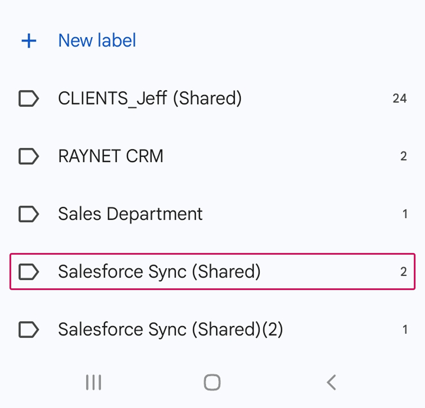 Android 上的谷歌通讯录标签