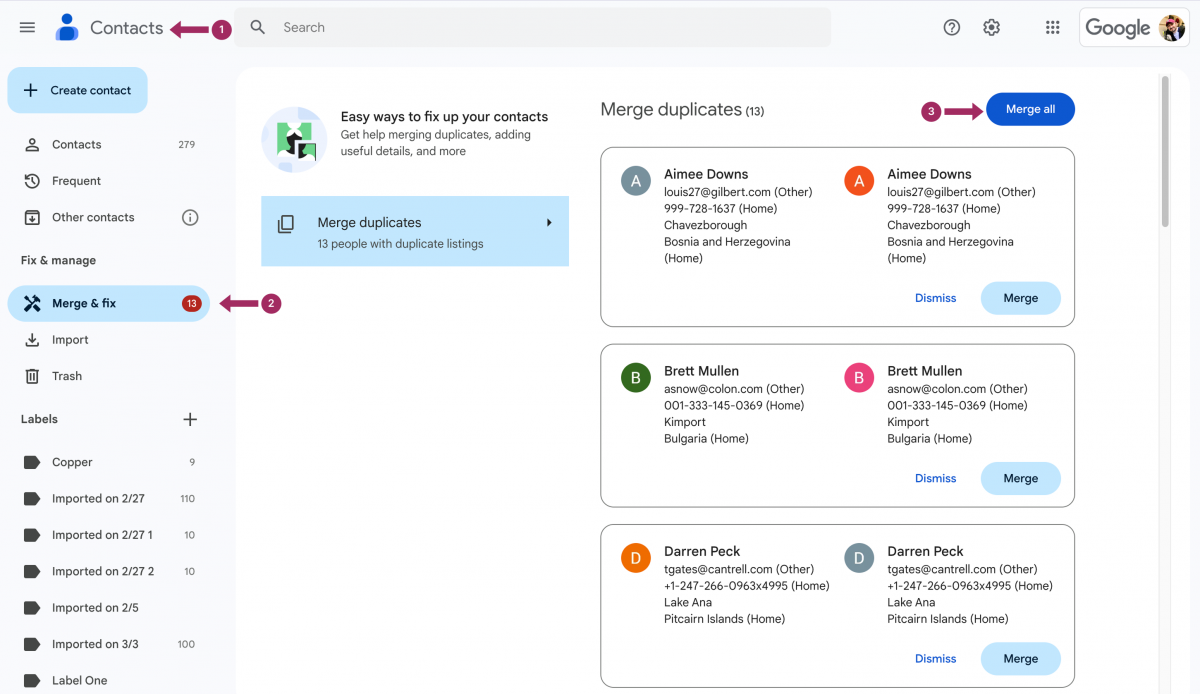 デスクトップで重複したGoogle連絡先を統合する方法