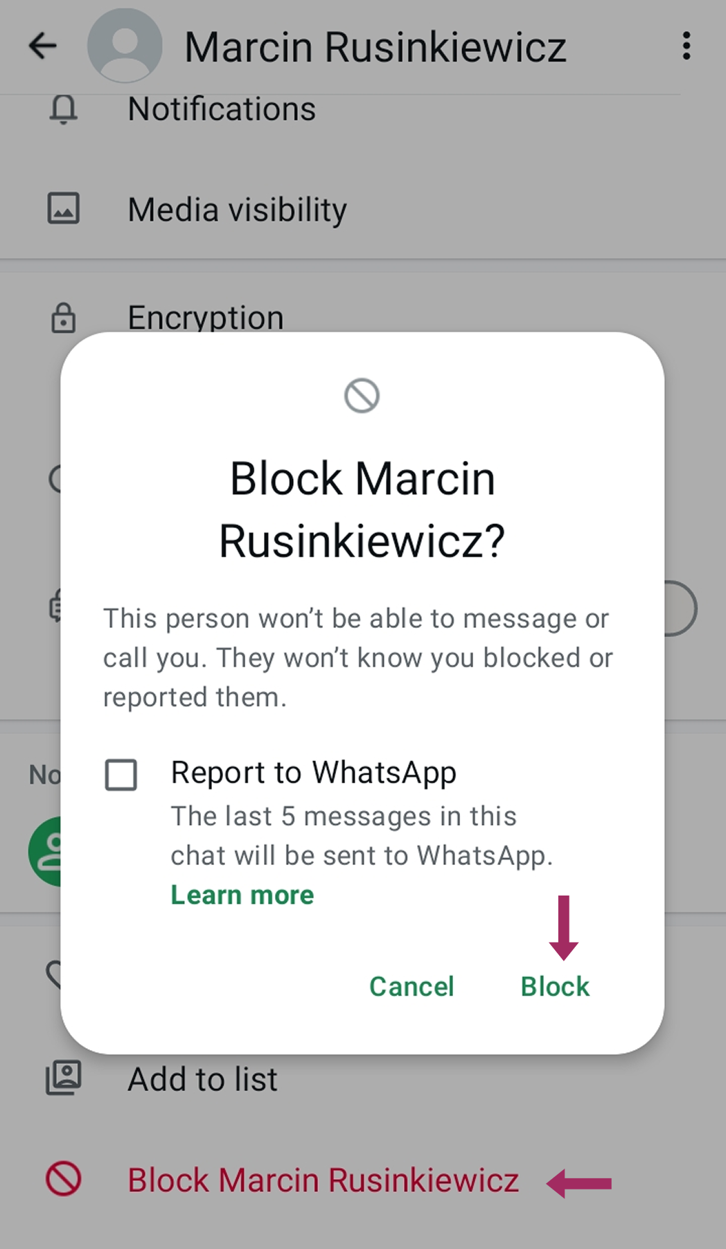 如何在 WhatsApp 中封禁联系人