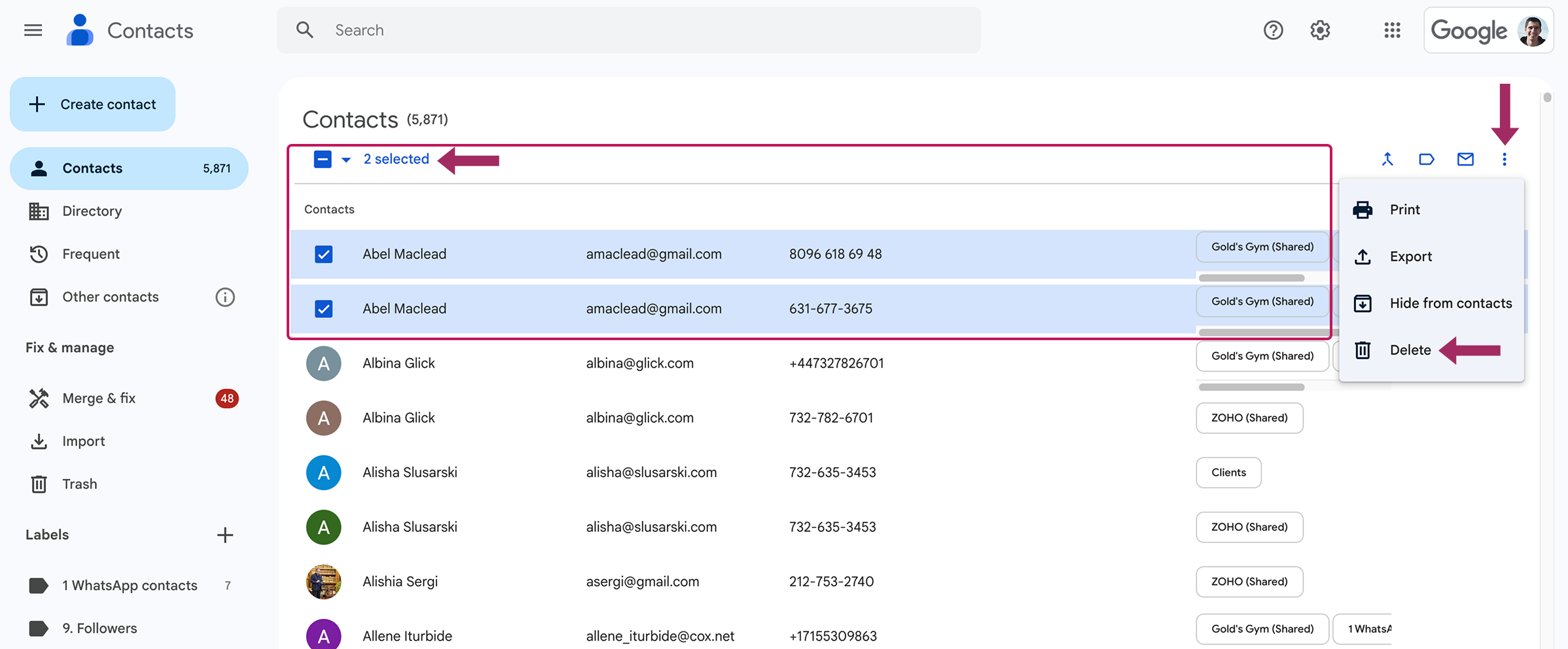 如何删除谷歌通讯录