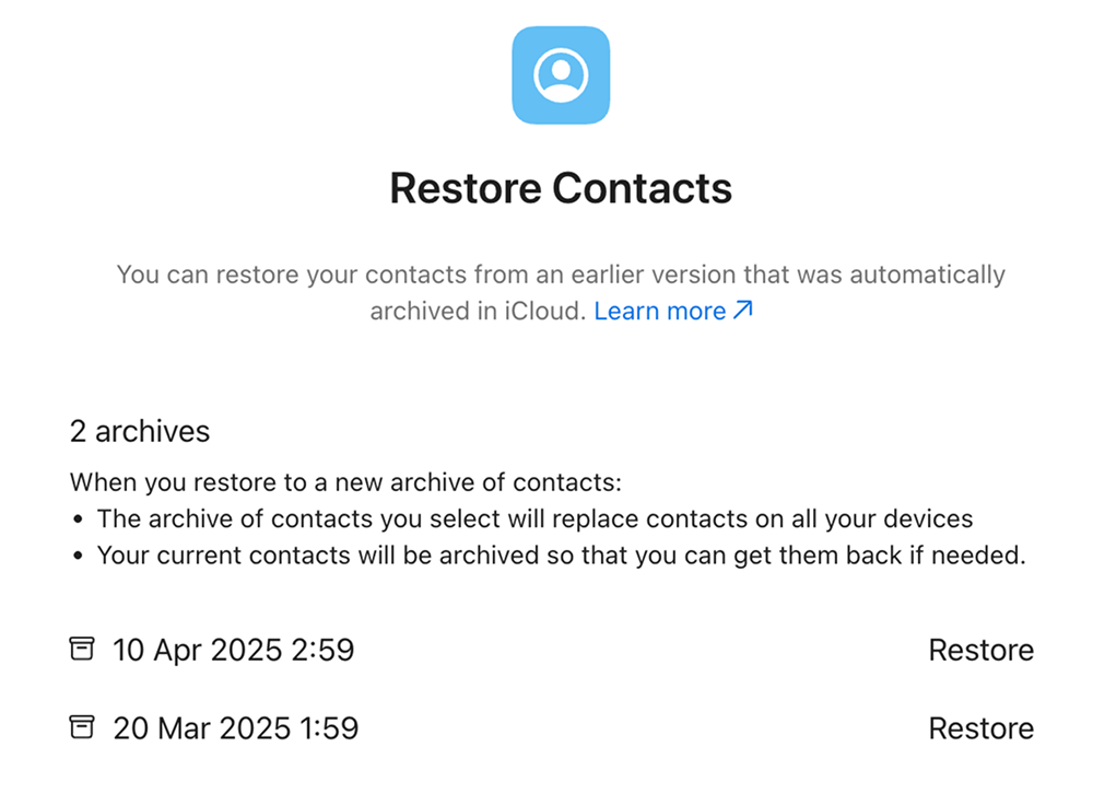 如何在 iCloud 中恢复联系人