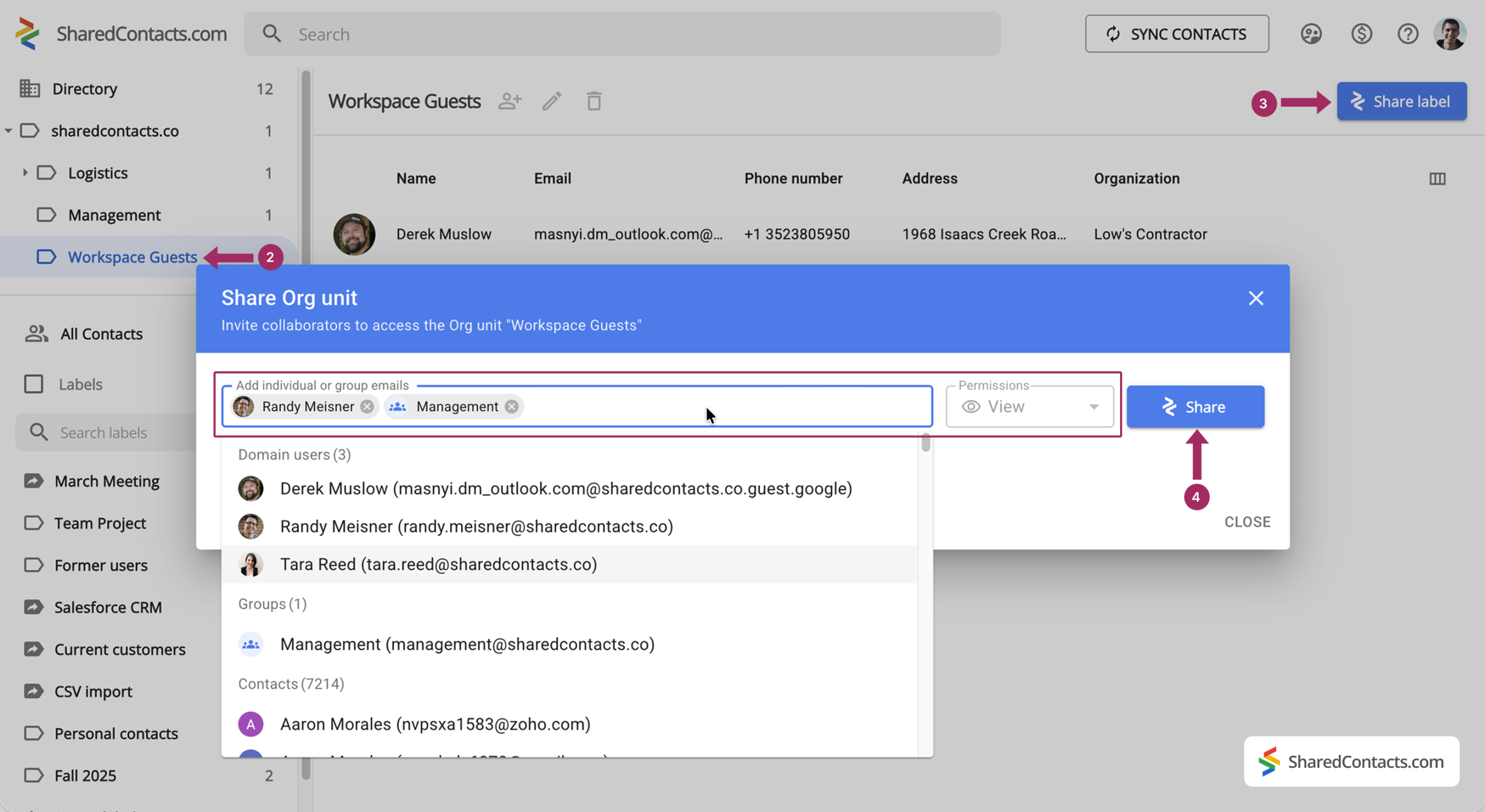 How to share Guests contacts