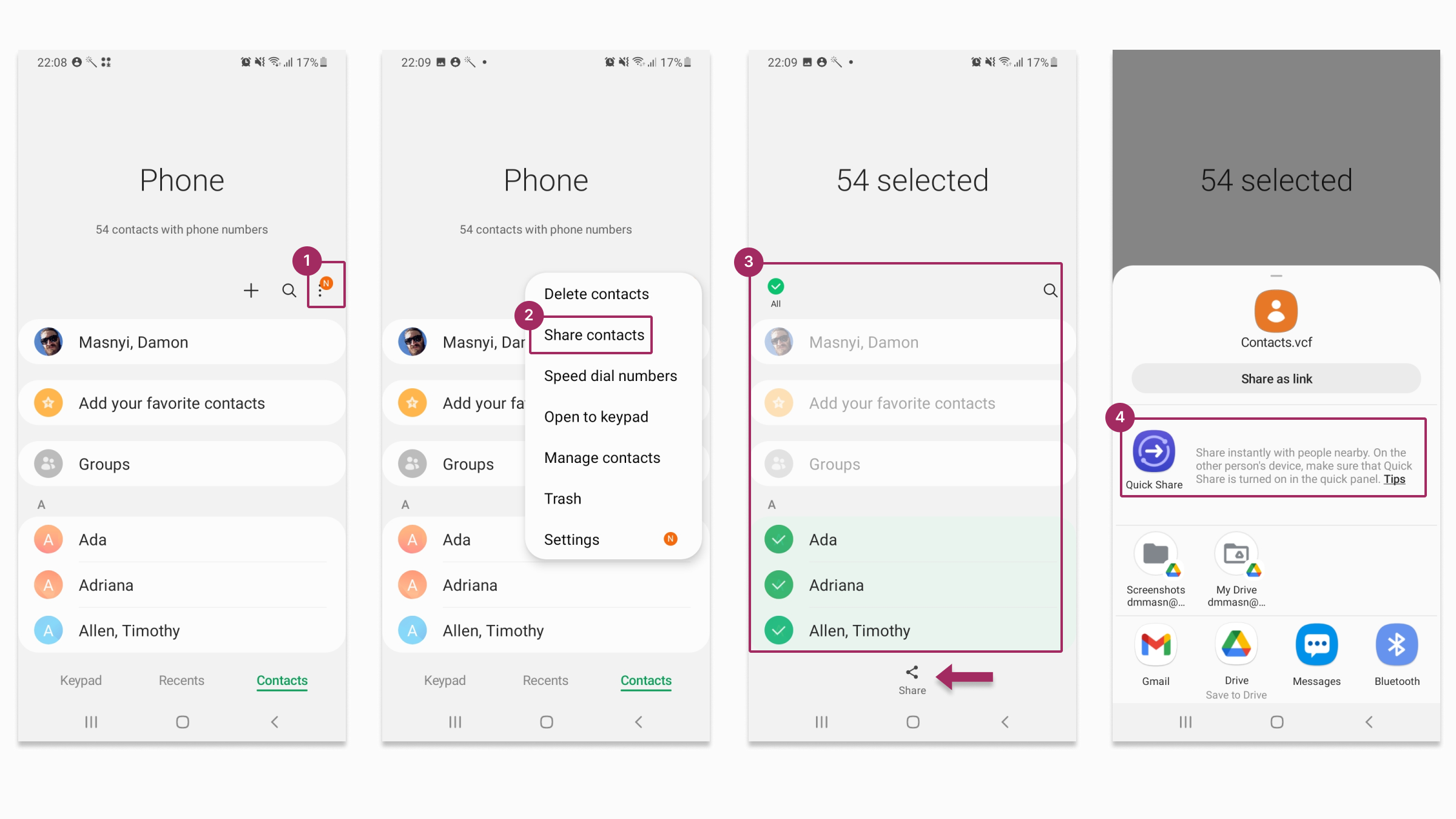 如何使用快速共享功能共享 Android 联系人