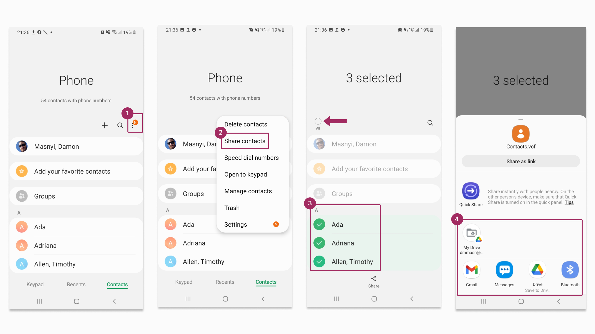 Langkah-langkah untuk berbagi kontak Android dengan Aplikasi Kontak