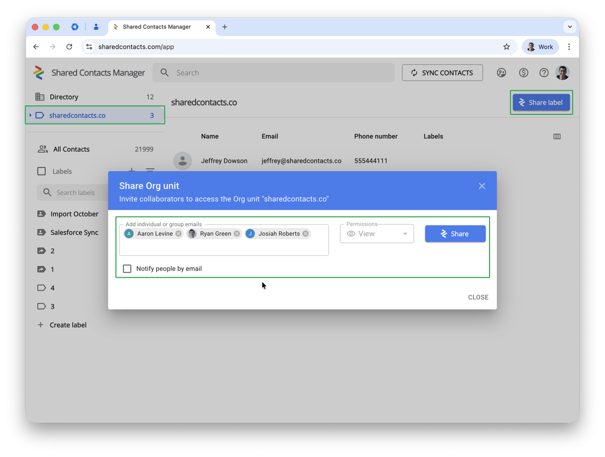How to share directory contacts