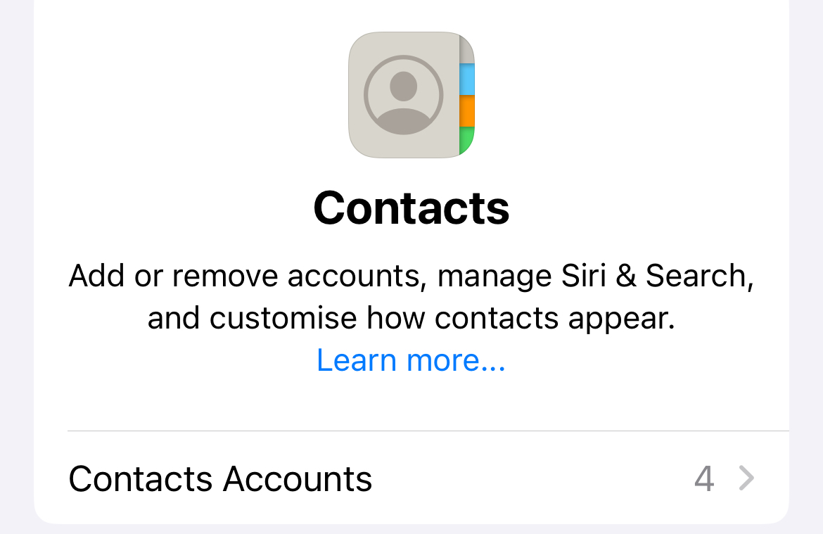 iPhone 中的联系人帐户