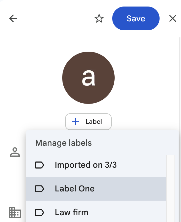 Saving Google contact to a label from Gmail