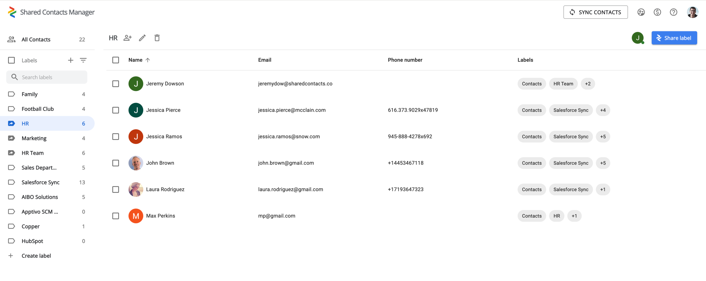 Antarmuka Shared Contacts Manager