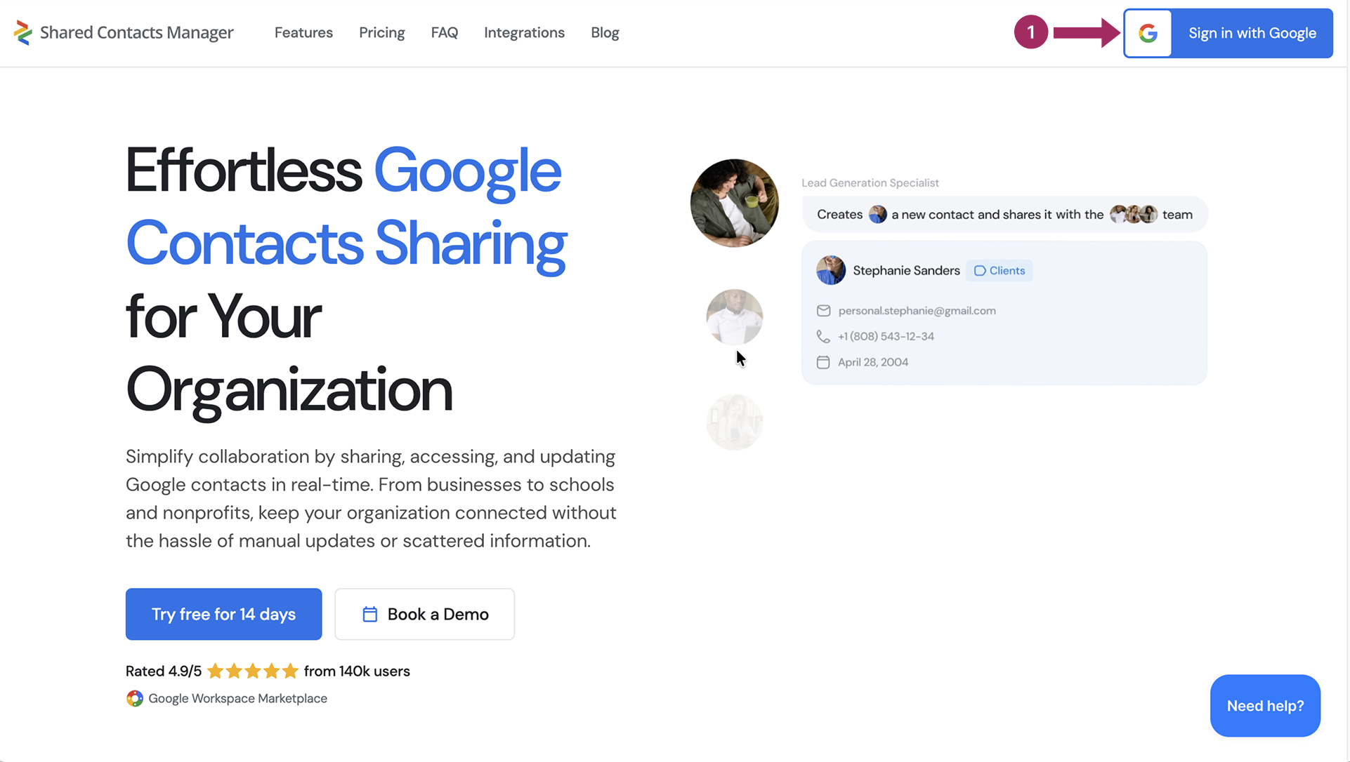 SharedContacts.com homepage