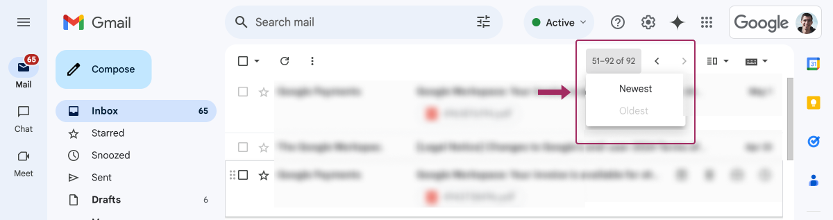 在 Gmail 中对电子邮件进行排序