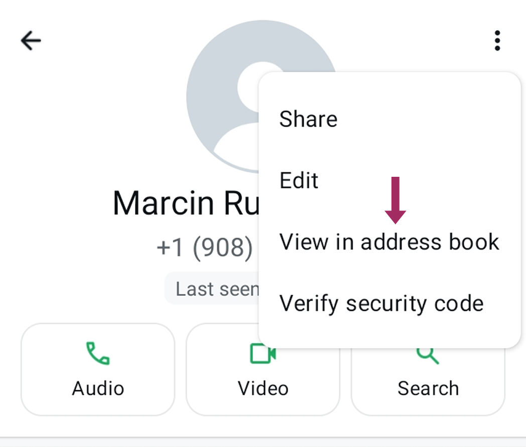 WhatsApp 联系人菜单