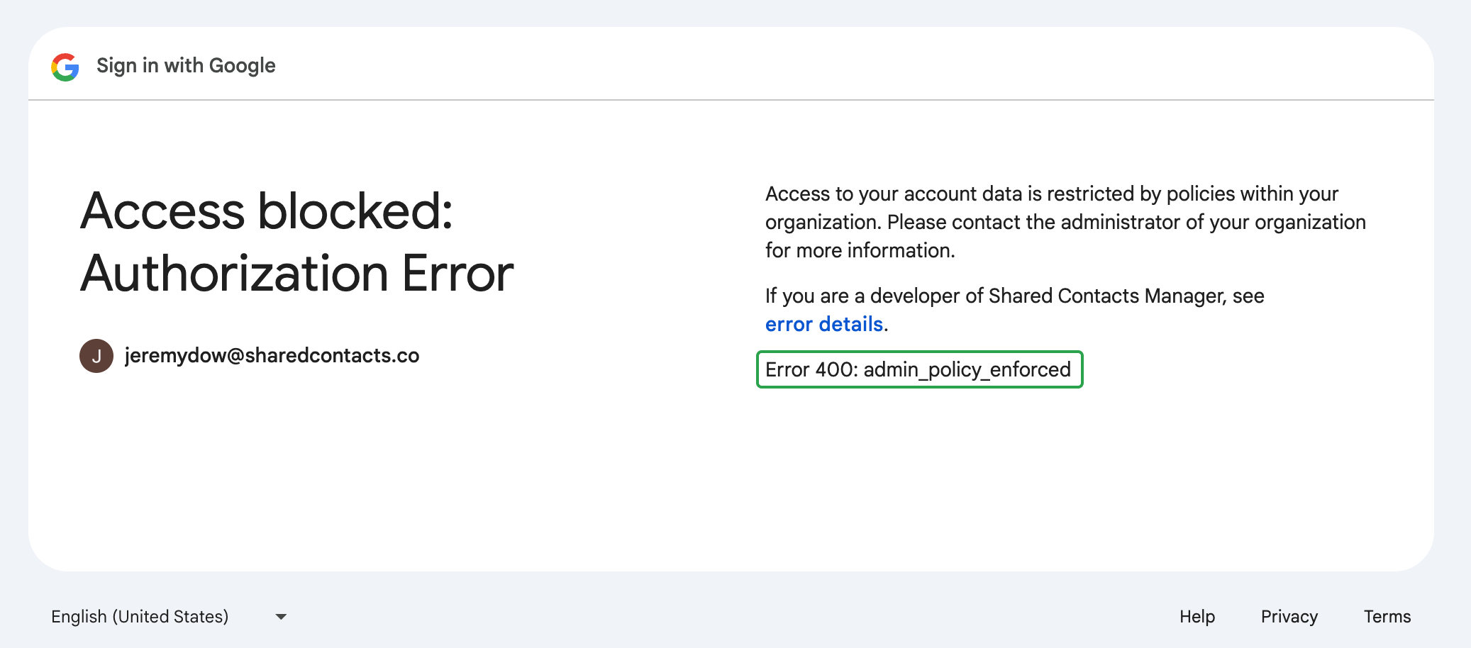 400 admin_policy_enforced fel