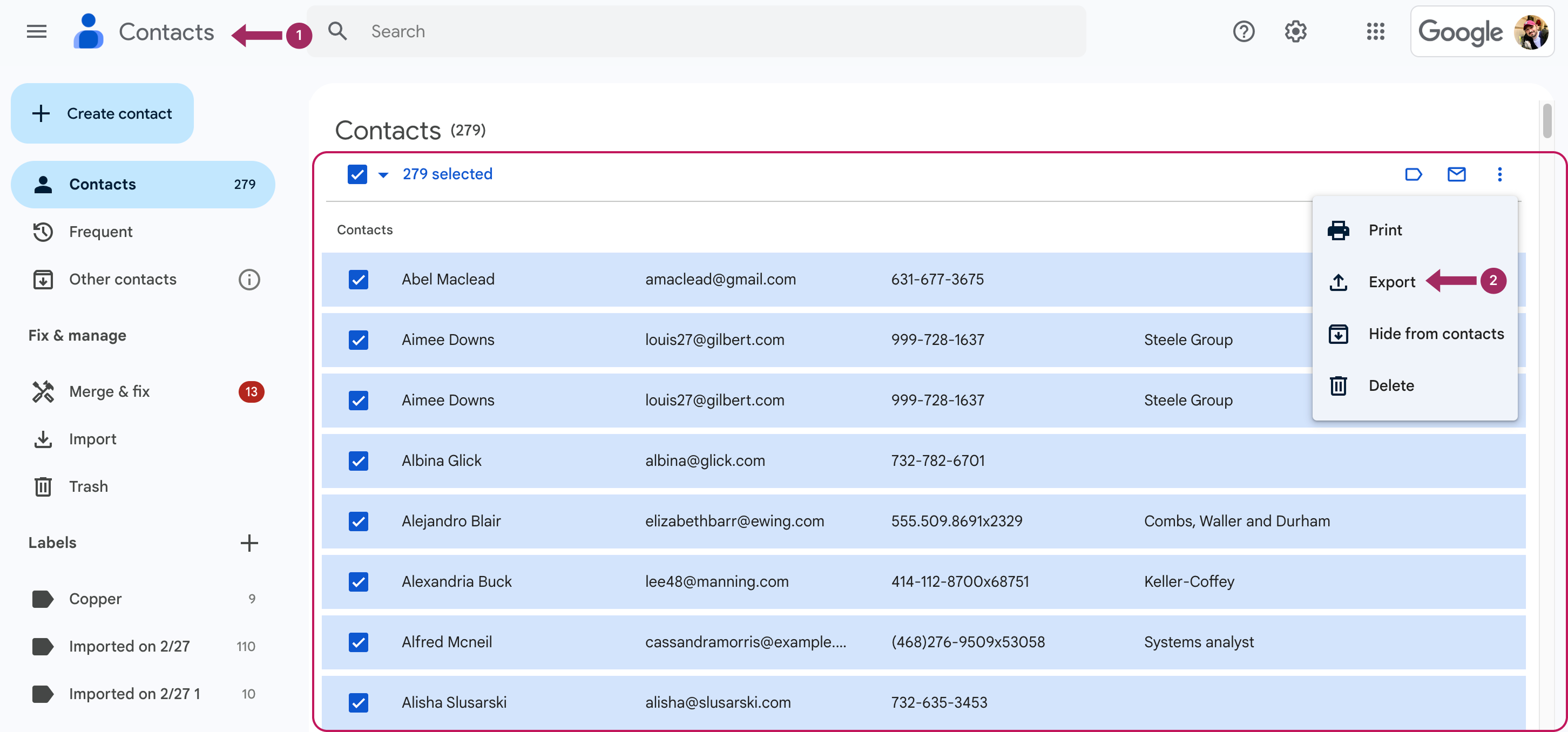 如何从 Google 导出联系人