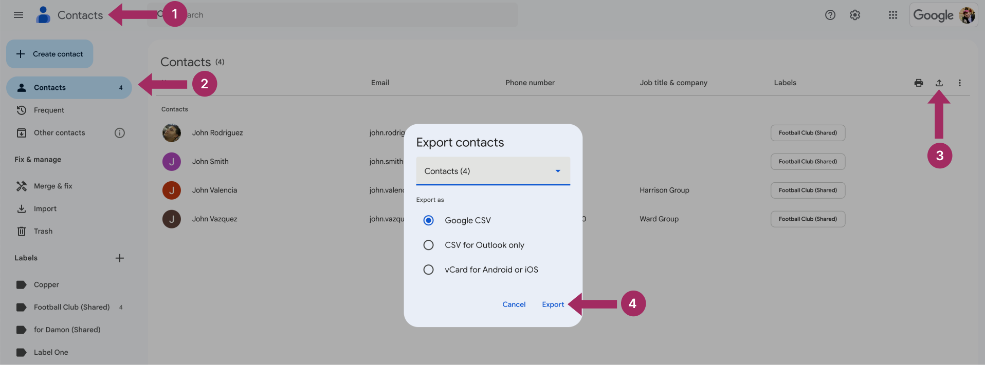 So exportieren Sie Google Mail-Kontakte