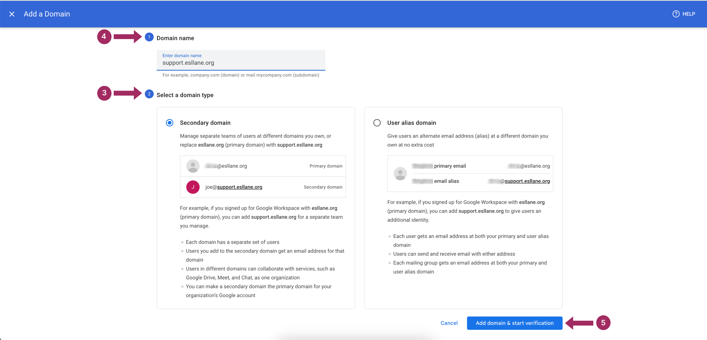 Menambahkan domain sekunder di panel admin Google Workspace