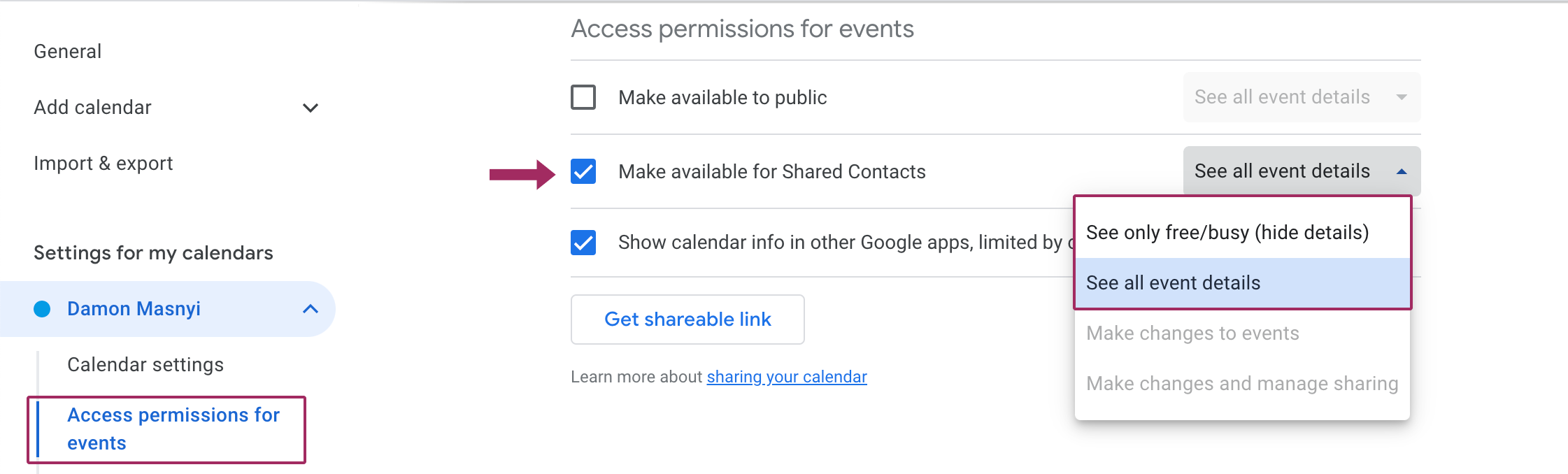 Langkah-langkah untuk membagikan Kalender Google dalam organisasi Anda